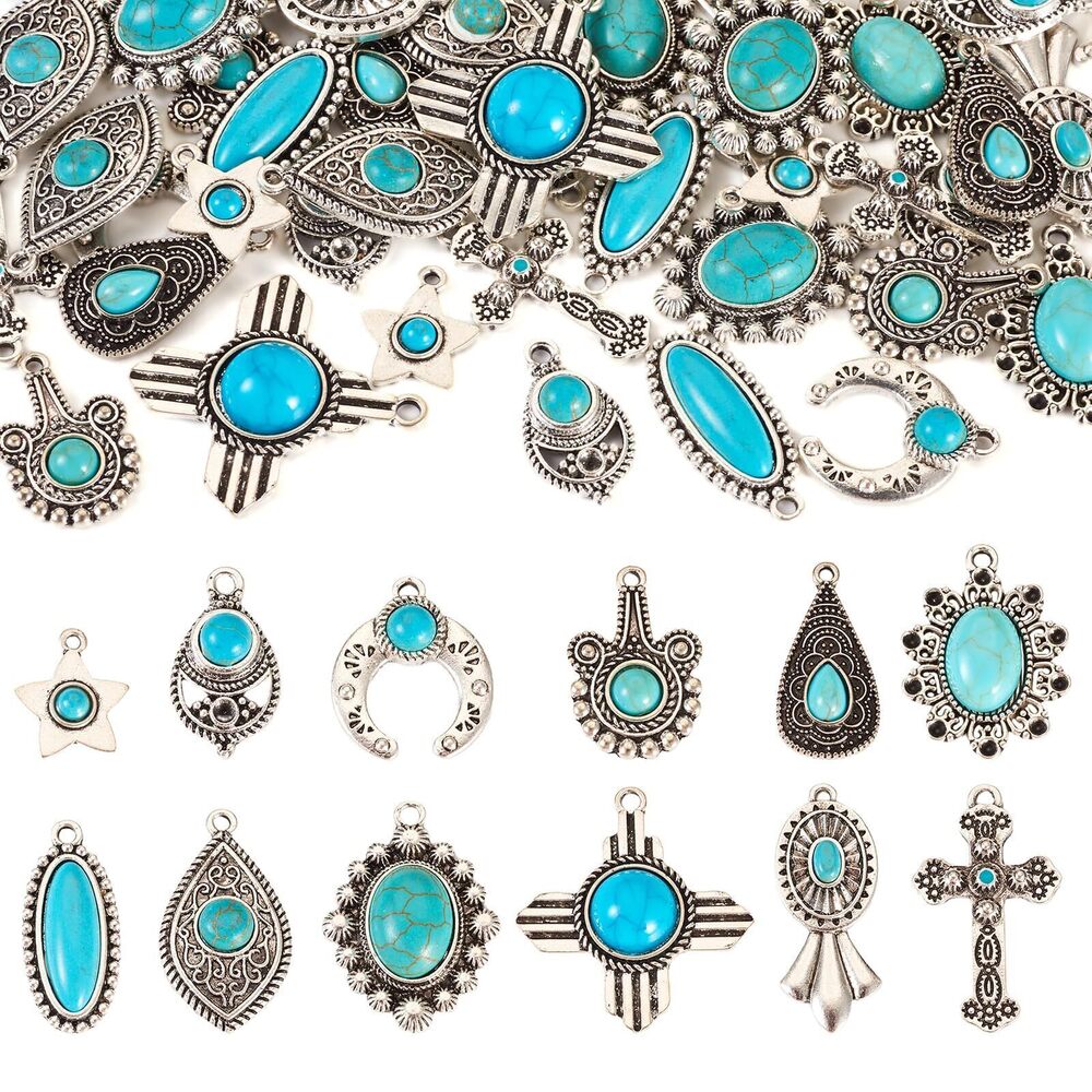 7969 Beadthoven 48pcs Turquoise Charms Western Charms for Jewelry Making